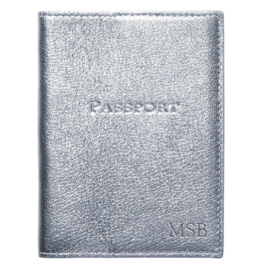Personalized Metallic Silver Leather Passport Cover